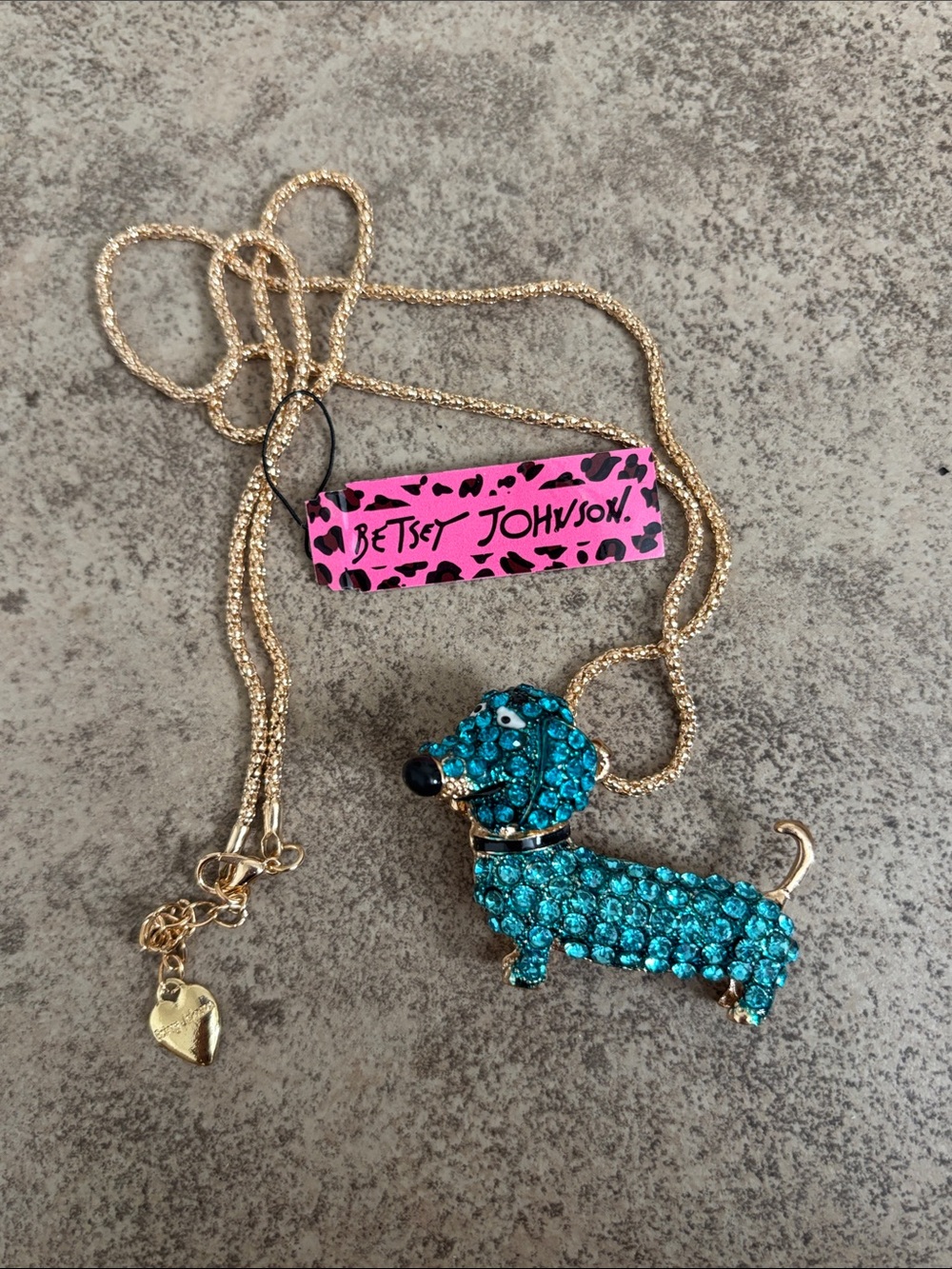 New Betsey Johnson Blue Dog Necklace on Gold Tone Chain